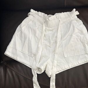 Women's White Paperbag Waist Shorts